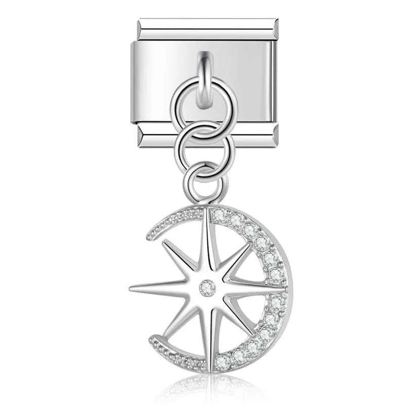 Compass CZ silver dangle Italian charm, by Charmtastic