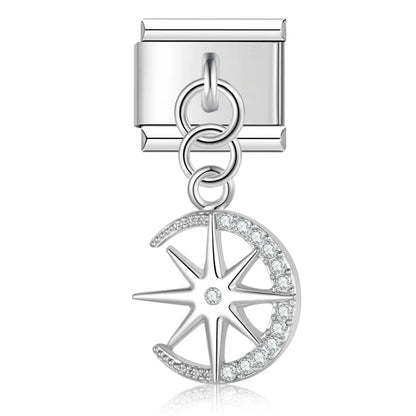 Compass CZ silver dangle Italian charm, by Charmtastic
