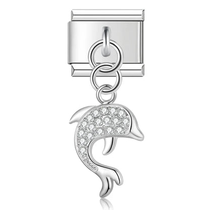 Dolphin CZ silver dangle Italian charm, by Charmtastic