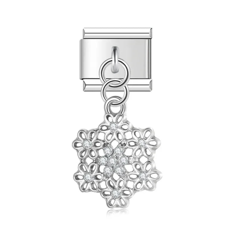 Flower cluster CZ silver dangle Italian charm, by Charmtastic