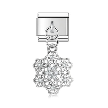 Flower cluster CZ silver dangle Italian charm, by Charmtastic