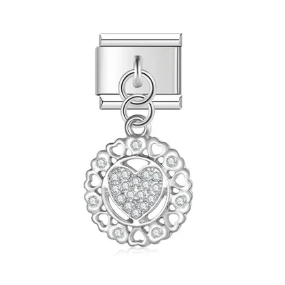 Flower wreath CZ silver dangle Italian charm, by Charmtastic
