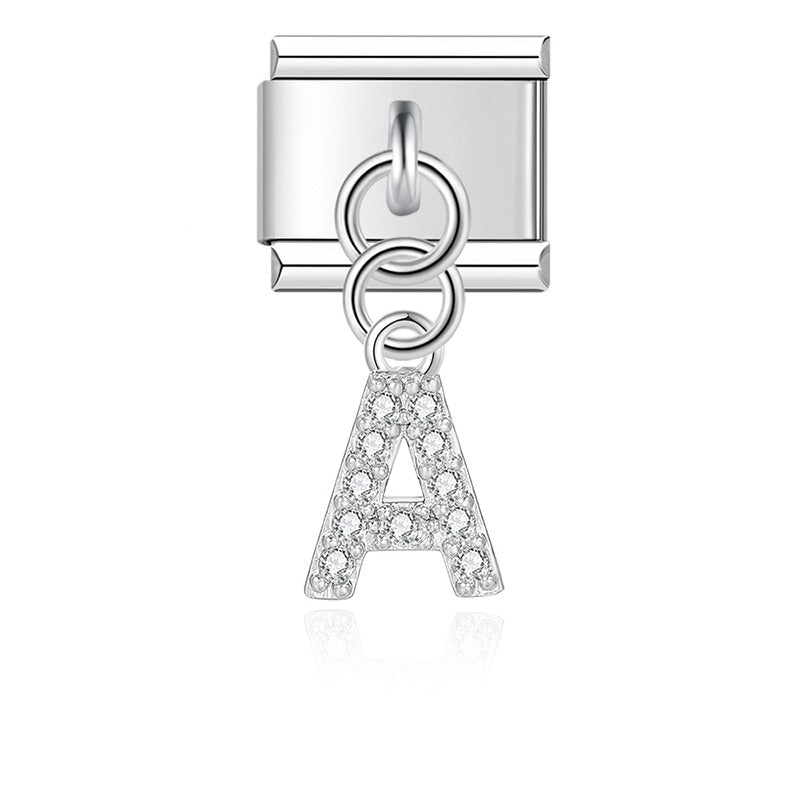 Gold / Silver Letters Charms – individual letter A charm with CZ pave in silver, Italian charm bracelet charm by Charmtastic