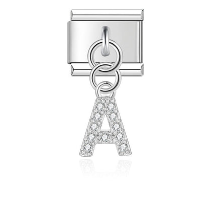 Gold / Silver Letters Charms – individual letter A charm with CZ pave in silver, Italian charm bracelet charm by Charmtastic