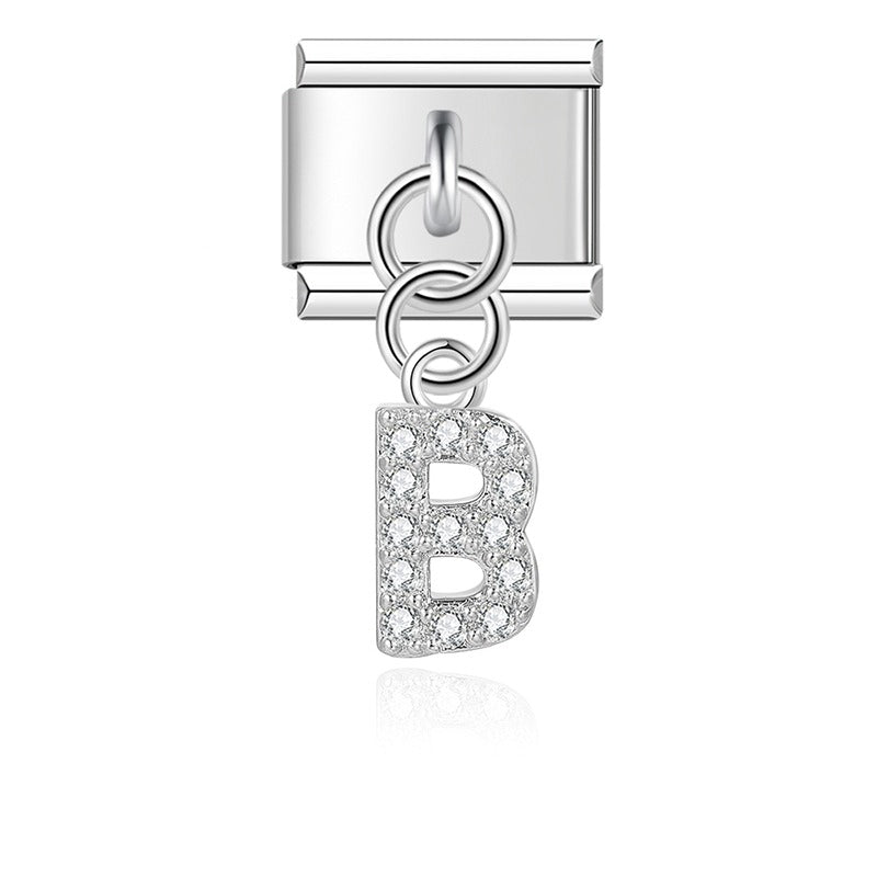 Gold / Silver Letters Charms – individual letter B charm with CZ pave in silver, Italian charm bracelet charm by Charmtastic