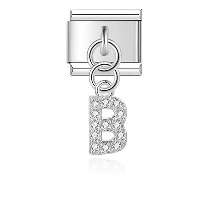 Gold / Silver Letters Charms – individual letter B charm with CZ pave in silver, Italian charm bracelet charm by Charmtastic