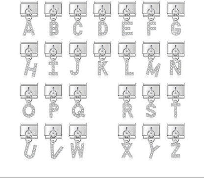 Gold / Silver Letters Charms – individual English alphabet letter charms with CZ pave in silver, Italian charm bracelet charms by Charmtastic