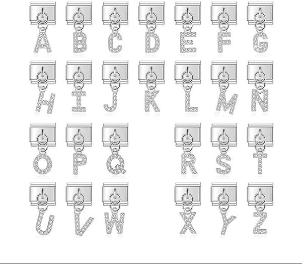 Gold / Silver Letters Charms – individual English alphabet letter charms with CZ pave in silver, Italian charm bracelet charms by Charmtastic