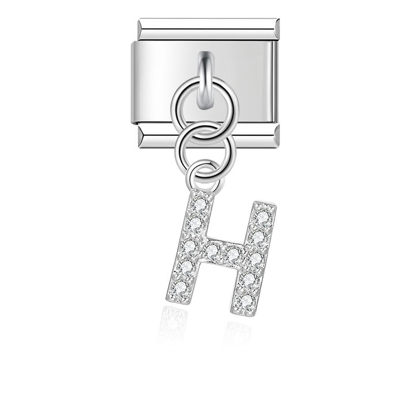 Gold / Silver Letters Charms – individual letter H charm with CZ pave in silver, Italian charm bracelet charm by Charmtastic