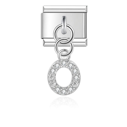 Gold / Silver Letters Charms – individual letter O charm with CZ pave in silver, Italian charm bracelet charm by Charmtastic