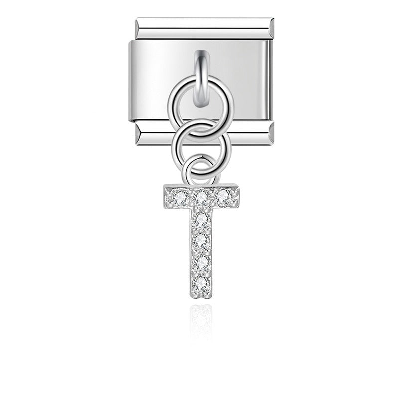 Gold / Silver Letters Charms – individual letter T charm with CZ pave in silver, Italian charm bracelet charm by Charmtastic
