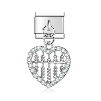 Pave heart CZ silver dangle Italian charm, by Charmtastic