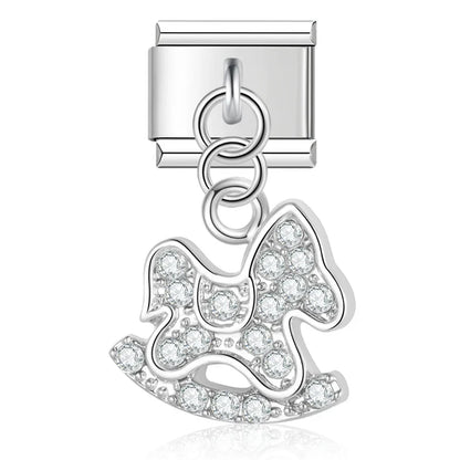 Rocking horse CZ silver dangle Italian charm, by Charmtastic