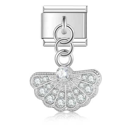 Scallop fan CZ silver dangle Italian charm, by Charmtastic