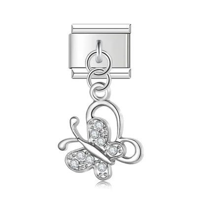 Small butterfly CZ silver dangle Italian charm, by Charmtastic