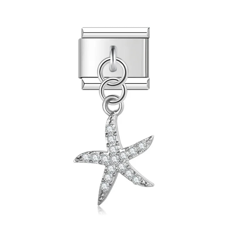 Starfish CZ silver dangle Italian charm, by Charmtastic