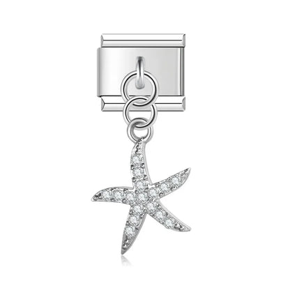 Starfish CZ silver dangle Italian charm, by Charmtastic