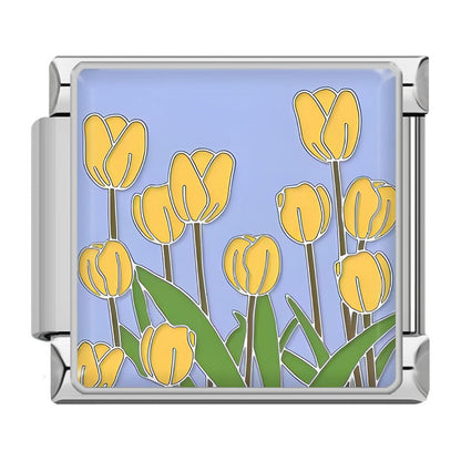 Elegant Silver Flower Italian Charms — Daisy, Rose, Hibiscus & Floral Enamel Bracelet Links