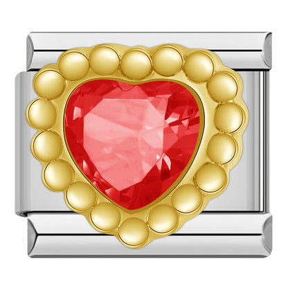 Gold CZ Heart, Pearl, Crown & Double Heart Italian Charms — Gem-Set Bracelet Links