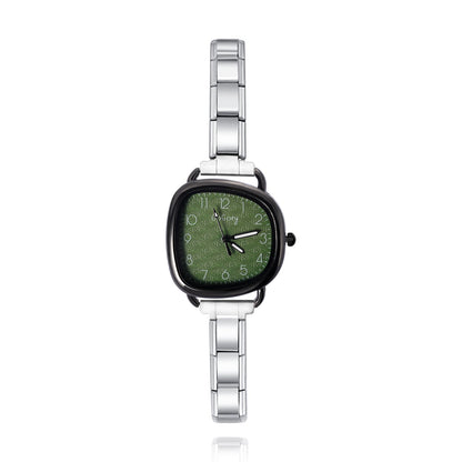 Soft Square Watch with Dark Border — Bold Contrast Italian Charm Watch Bracelet