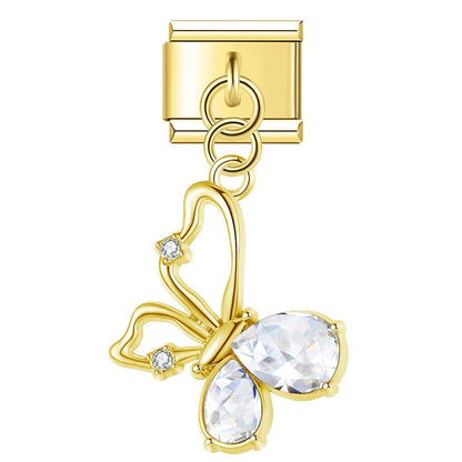 The Crystal Teardrop Butterfly Dangle Charm in Silver & Gold