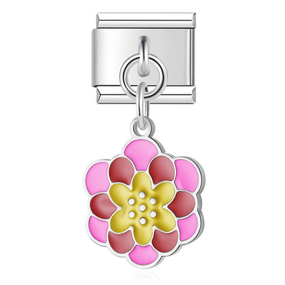Ladybug, Shell & Floral Heart Dangle Charm in Gold