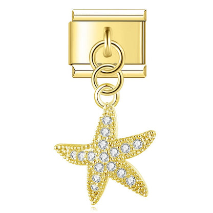 Elegant Diamond Starfish Star Flower charms in gold