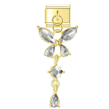 Butterfly Crystal Dangle Italian Charms — Marquise CZ Drop Pendant Links in Gold, Pink & Blue