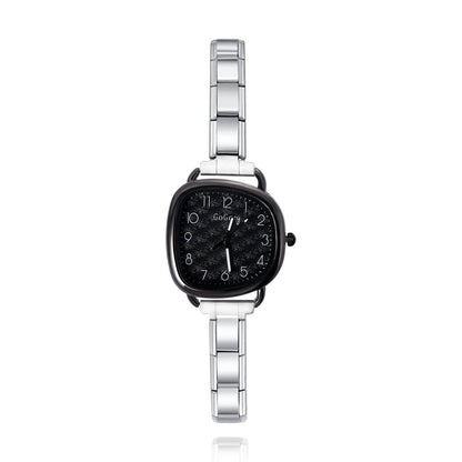 Soft Square Watch with Dark Border — Bold Contrast Italian Charm Watch Bracelet