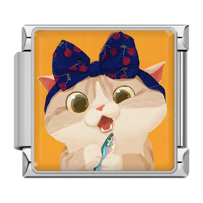Kawaii Cat & Sweet Snack Time Italian Charms — Fishy Calico, Boba Tea, Avocado Kitty & More