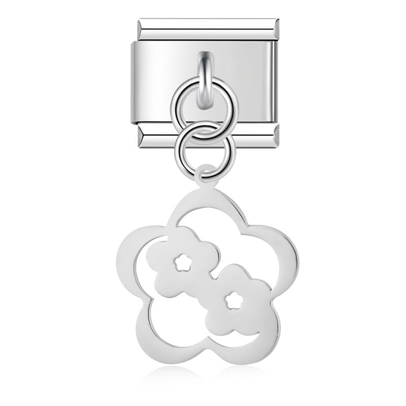 Delicate Cut-Out Heart & Floral Silhouette Dangle Charm