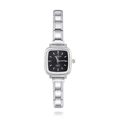Silver Square Watch with Simple Face — Clean Minimalist Italian Charm Watch Bracelet