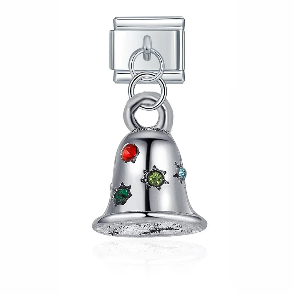 Daisy Bell Blue Turtle Beads silver charms – silver bell charm with colored gemstone accents, Italian charm bracelet charm by Charmtastic