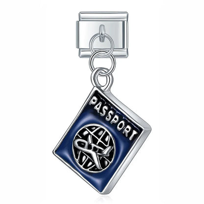 Daisy Bell Blue Turtle Beads silver charms – silver passport charm with travel design, Italian charm bracelet charm by Charmtastic