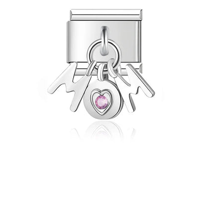 Bracelet Daisy Mom Owl Mermaid Tail charms – silver Mom charm with pink heart crystal, Italian charm bracelet charm by Charmtastic