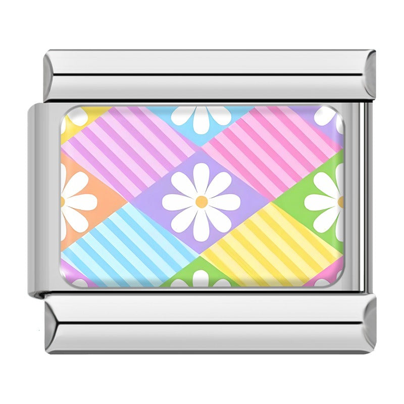Pastel daisy plaid pattern Italian charm bracelet charm, by Charmtastic