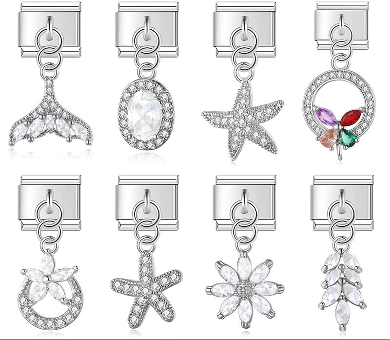 Diamond silver themed dangle charms