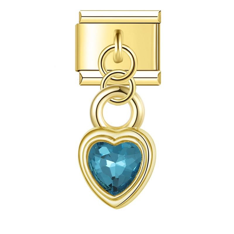 blue themed Sun Planet Heart charms silver&gold