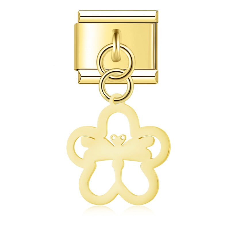 Delicate Cut-Out Heart & Floral Silhouette Dangle Charm