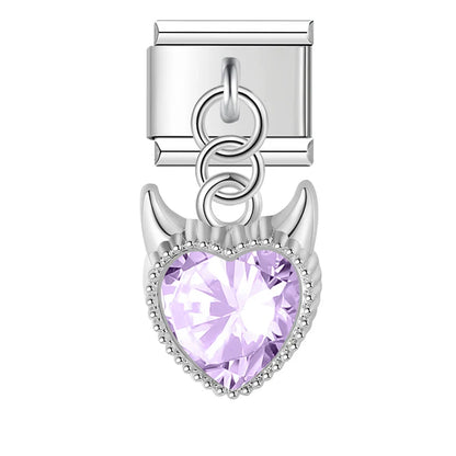 Demon Heart gemstone silver&gold – demon heart crystal dangle charm in purple, silver, Italian charm bracelet charm by Charmtastic