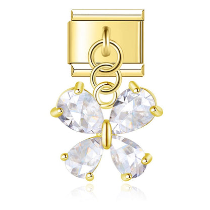 Elegant Diamond Starfish Star Flower charms in gold – gold-tone butterfly charm with clear pear-cut CZ stones, Italian charm bracelet charm by Charmtastic