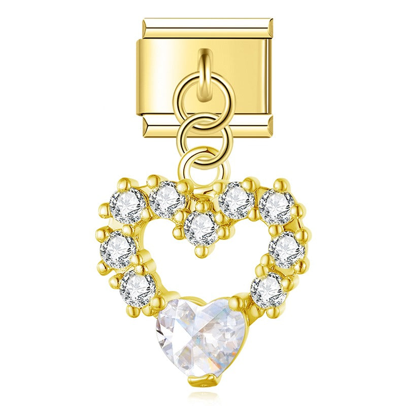 Elegant Diamond Starfish Star Flower charms in gold – gold-tone heart charm with clear CZ pave, Italian charm bracelet charm by Charmtastic