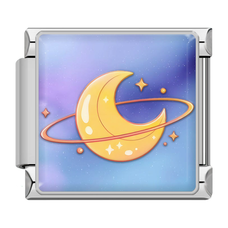 Dreamy Space and Sweets Italian Charm – crescent moon with saturn ring charm, Italian charm bracelet charm by Charmtastic