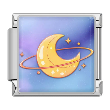 Dreamy Space and Sweets Italian Charm – crescent moon with saturn ring charm, Italian charm bracelet charm by Charmtastic