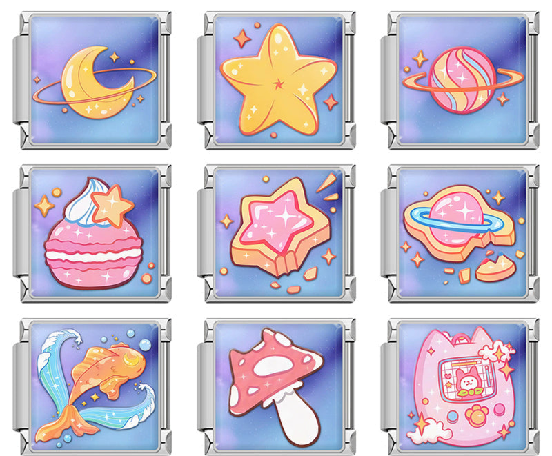 Dreamy Space and Sweets Italian Charm – space and dessert charms collection (moon, star, planet, macaron, star cookie, toast planet, goldfish, mushroom, tamagotchi), Italian charm bracelet charms by Charmtastic