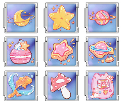 Dreamy Space and Sweets Italian Charm – space and dessert charms collection (moon, star, planet, macaron, star cookie, toast planet, goldfish, mushroom, tamagotchi), Italian charm bracelet charms by Charmtastic