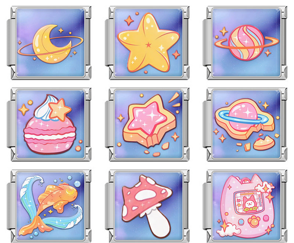 Dreamy Space and Sweets Italian Charm – space and dessert charms collection (moon, star, planet, macaron, star cookie, toast planet, goldfish, mushroom, tamagotchi), Italian charm bracelet charms by Charmtastic