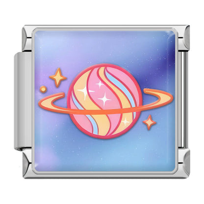Dreamy Space and Sweets Italian Charm – striped planet with ring charm, Italian charm bracelet charm by Charmtastic
