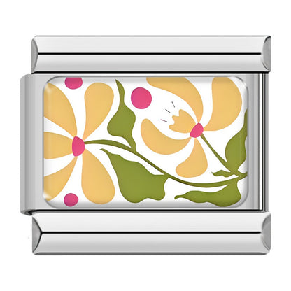 Retro 70s Floral & Botanical Pattern Italian Charms — Liberty-Style Printed Bracelet Links