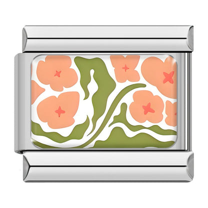 Retro 70s Floral & Botanical Pattern Italian Charms — Liberty-Style Printed Bracelet Links